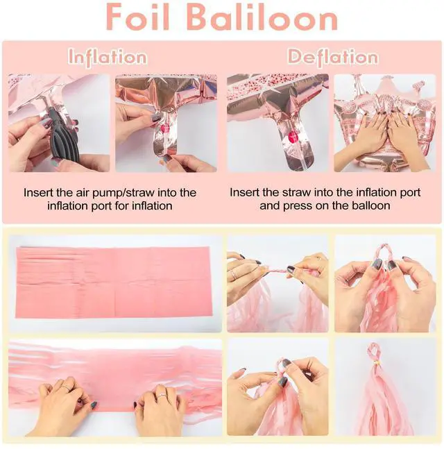 Alt view image 4 of 7 - Amandir Rose Gold Birthday Party Decorations for Women Girls | Rose Gold Pink Confetti Foil Balloons, Butterfly, Fringe Curtain, Happy Birthday Banner, Cake Topper for Supplies Decor