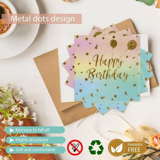 Alt view image 4 of 7 - 48PCS Happy Birthday Plates and Napkins Party Supplies, Colorful and Gold Disposable Paper Plates and Napkins with Forks Tableware Set for Birthday Party Decorations 16 Guests (Colorful)
