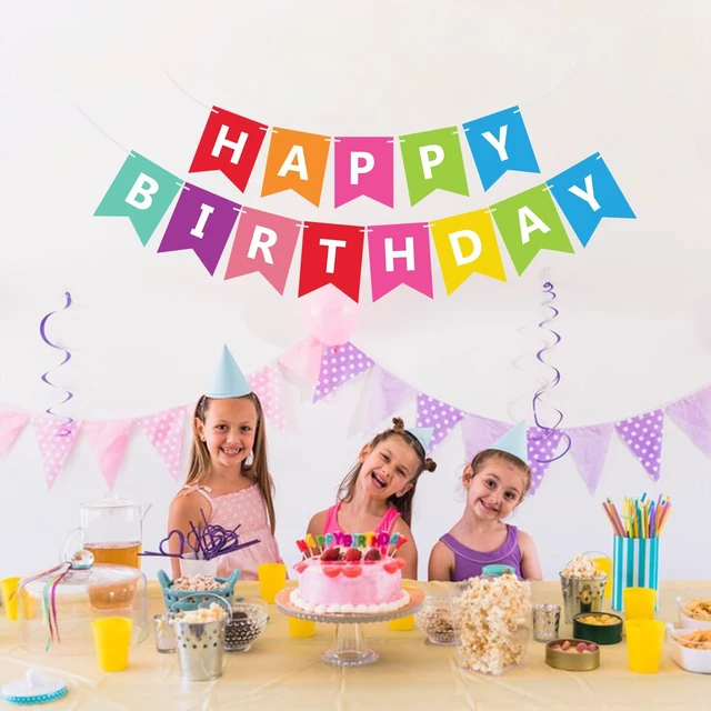 Alt view image 4 of 7 - Fecedy Colorful Happy Birthday Banner Bunting Pre-Strung No DIY for Birthday Party Decorations (Multi)