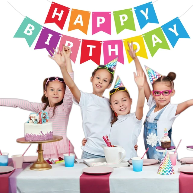 Alt view image 3 of 7 - Fecedy Colorful Happy Birthday Banner Bunting Pre-Strung No DIY for Birthday Party Decorations (Multi)