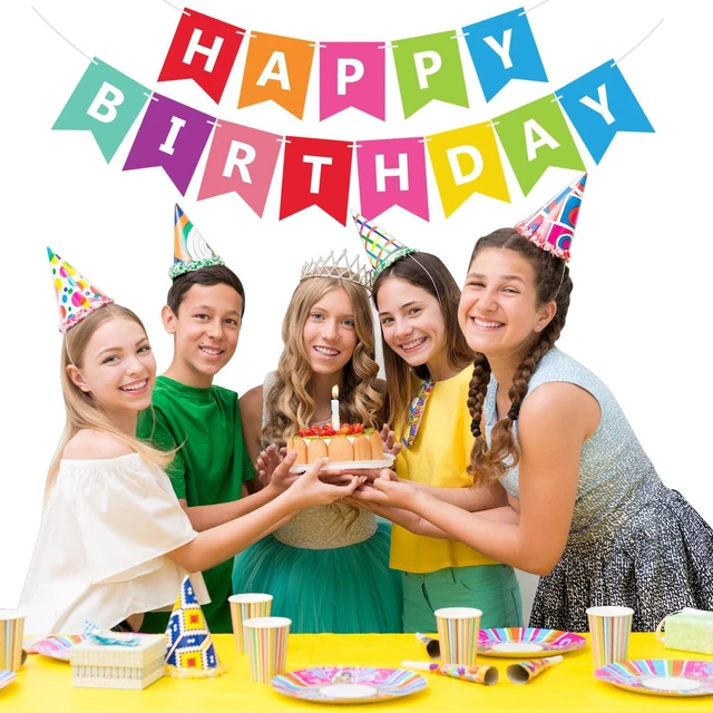 Alt view image 2 of 7 - Fecedy Colorful Happy Birthday Banner Bunting Pre-Strung No DIY for Birthday Party Decorations (Multi)