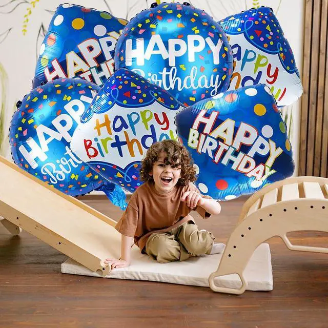 Alt view image 3 of 7 - Blue Happy Birthday Balloon Set | 6 Pcs Birthday Party Foil Balloons Party Theme Decorations