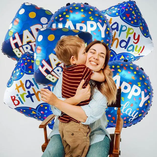 Alt view image 2 of 7 - Blue Happy Birthday Balloon Set | 6 Pcs Birthday Party Foil Balloons Party Theme Decorations