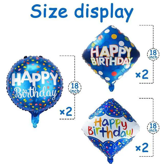 Alt view image 4 of 7 - Blue Happy Birthday Balloon Set | 6 Pcs Birthday Party Foil Balloons Party Theme Decorations