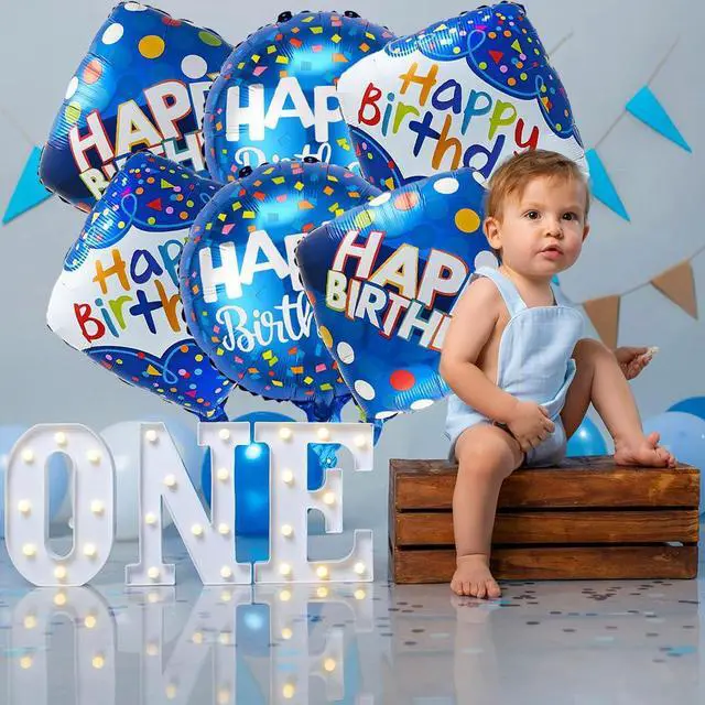 Alt view image 7 of 7 - Blue Happy Birthday Balloon Set | 6 Pcs Birthday Party Foil Balloons Party Theme Decorations