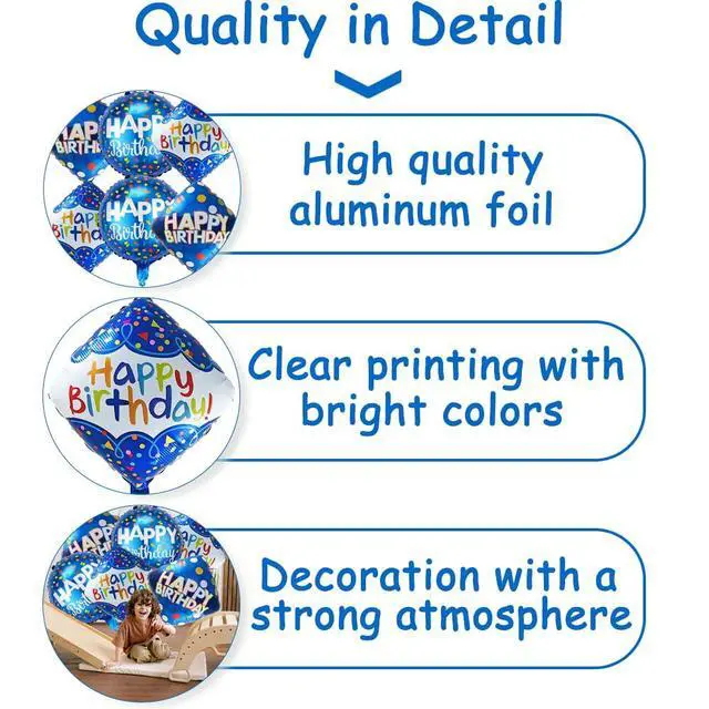 Alt view image 5 of 7 - Blue Happy Birthday Balloon Set | 6 Pcs Birthday Party Foil Balloons Party Theme Decorations