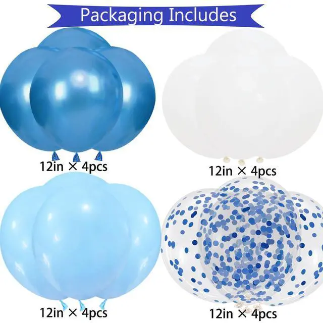 Alt view image 3 of 7 - Happy Birthday Banner, Blue Birthday Decoration, 16 Pcs 12in Balloons with 2 Ribbons for Boys and Men Any Ages Party Decoration