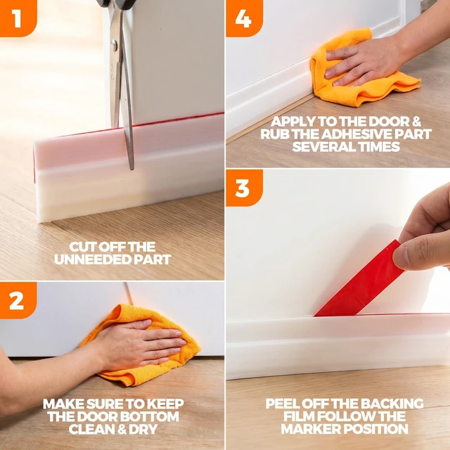 Alt view image 6 of 7 - Door Draft Stopper 2-Pack, Under Door Seal for Bottom Gap Filler | Strong Adhesive Silicone Weather Stripping Garage Window Blocker Cold Air & Noise, Easy Install Door Sweep Strip Save Energy