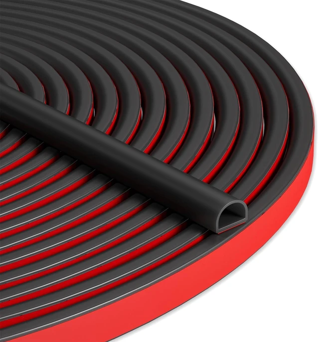 Main image of 20FT Weather Stripping Door Seal, Self-Adhesive Silicone D-Shaped Seal Strip for Door Frame & Window Gaps, Soundproof Insulation Gap Filler
