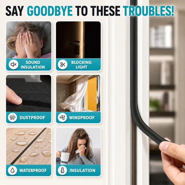 Alt view image 2 of 6 - 20FT Weather Stripping Door Seal, Self-Adhesive Silicone D-Shaped Seal Strip for Door Frame & Window Gaps, Soundproof Insulation Gap Filler