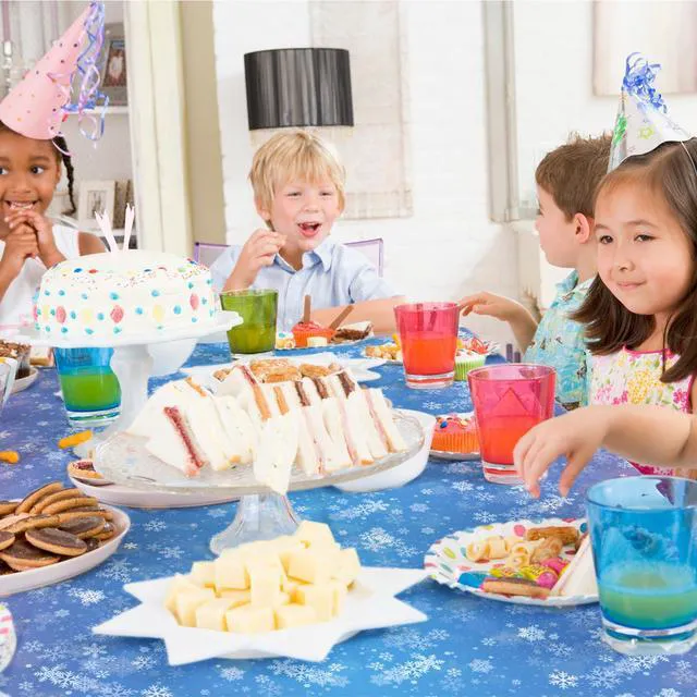 Alt view image 3 of 6 - OTTPOOM 3 Pieces Frozen Plastic Tablecloth Frozen Birthday Party Decorations Winter Snowflake Table Cover for Christmas Winter Wonderland Decorations Supplies, 54 X 108 Inch