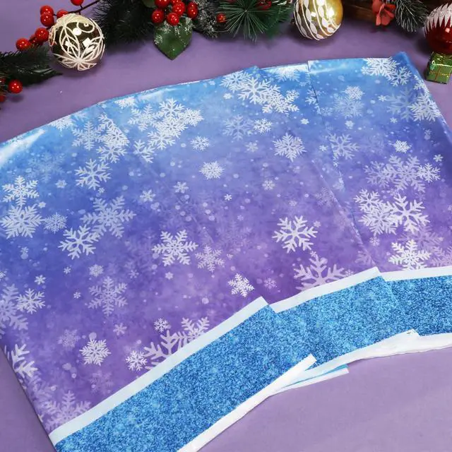 Alt view image 5 of 6 - OTTPOOM 3 Pieces Frozen Plastic Tablecloth Frozen Birthday Party Decorations Winter Snowflake Table Cover for Christmas Winter Wonderland Decorations Supplies, 54 X 108 Inch