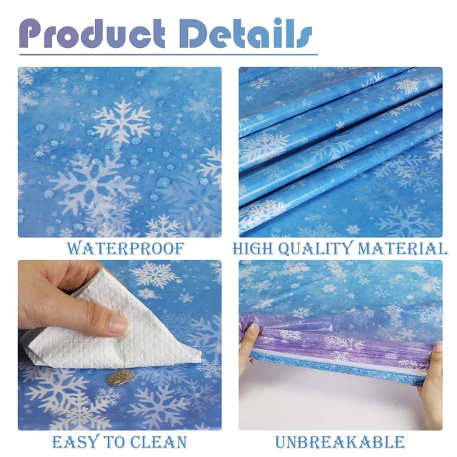Alt view image 6 of 6 - OTTPOOM 3 Pieces Frozen Plastic Tablecloth Frozen Birthday Party Decorations Winter Snowflake Table Cover for Christmas Winter Wonderland Decorations Supplies, 54 X 108 Inch