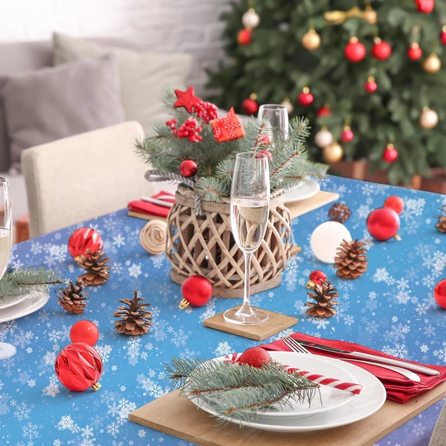 Alt view image 4 of 6 - OTTPOOM 3 Pieces Frozen Plastic Tablecloth Frozen Birthday Party Decorations Winter Snowflake Table Cover for Christmas Winter Wonderland Decorations Supplies, 54 X 108 Inch