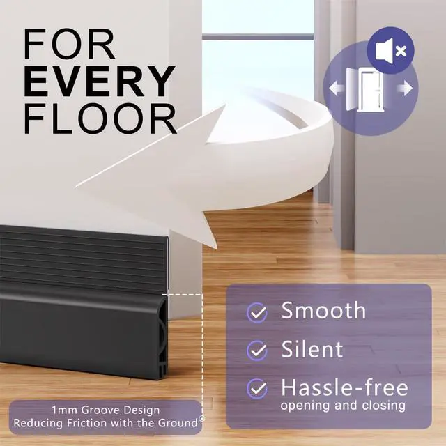 Alt view image 3 of 7 - Door Draft Stopper,Adjustable Door Sweep for Bottom of Door,Silicone Weather Stripping Door Bottom Seal Blocker Air Noise,Under Door Gap Filler for Interior/Exterior Doors(Black, 39inch)