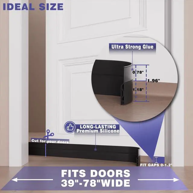 Alt view image 7 of 7 - Door Draft Stopper,Adjustable Door Sweep for Bottom of Door,Silicone Weather Stripping Door Bottom Seal Blocker Air Noise,Under Door Gap Filler for Interior/Exterior Doors(Black, 39inch)