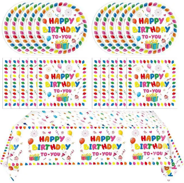 Main image of 41Pcs Happy Birthday Plates and Napkins Set Colorful Theme Tableware Include Paper Plates Napkins TableclothBoys Girls Birthday Party Baby Shower Rainbow Multicolor Balloons Decor Supplies,Serves 20