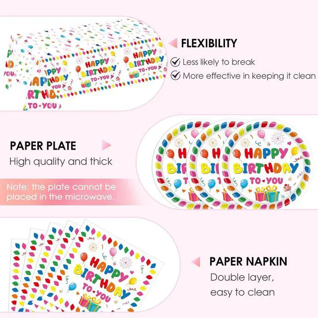 Alt view image 3 of 5 - 41Pcs Happy Birthday Plates and Napkins Set Colorful Theme Tableware Include Paper Plates Napkins TableclothBoys Girls Birthday Party Baby Shower Rainbow Multicolor Balloons Decor Supplies,Serves 20