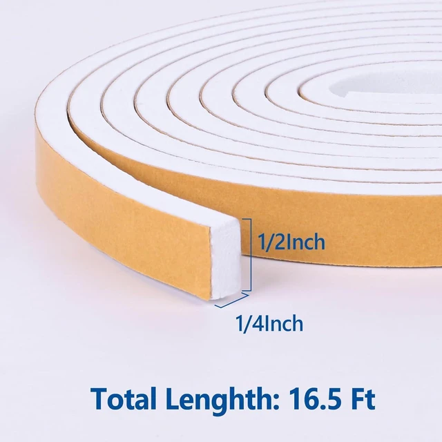 Alt view image 2 of 6 - Self Adhesive Foam Tape Weatherstrip 1/2in x 1/4in x 16.5Ft High Density Foam Insulation Strips Seal Weather Stripping with Strong Adhesive for Door and Window Sound Isolation Soundproofing