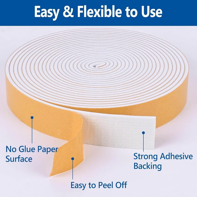 Alt view image 3 of 6 - Self Adhesive Foam Tape Weatherstrip 1/2in x 1/4in x 16.5Ft High Density Foam Insulation Strips Seal Weather Stripping with Strong Adhesive for Door and Window Sound Isolation Soundproofing