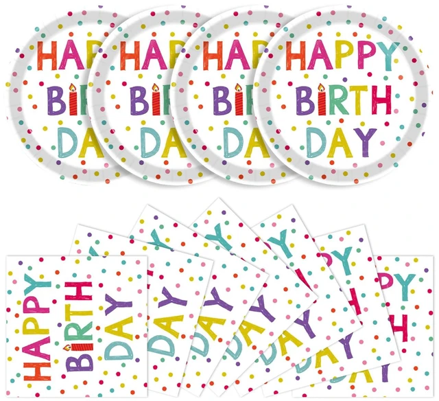 Main image of 40 Pcs Birthday Plates and Napkins Set, Large 9 Inch Party Plates | 20 Plates and 20 Napkins for Birthday Dinner, Pizza, Burgers, Cake, Colorful Parties and Family Celebrations