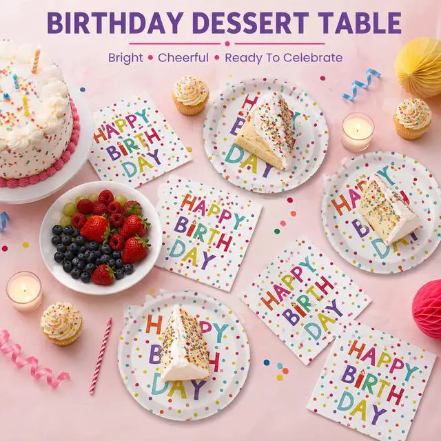 Alt view image 6 of 7 - 40 Pcs Birthday Plates and Napkins Set, Large 9 Inch Party Plates | 20 Plates and 20 Napkins for Birthday Dinner, Pizza, Burgers, Cake, Colorful Parties and Family Celebrations