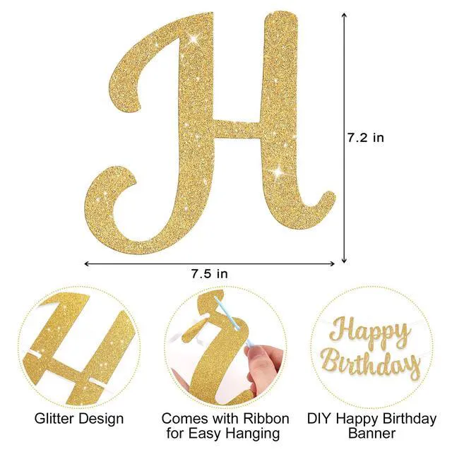 Alt view image 2 of 6 - Glitter Happy Birthday Banner Sign Birthday Garland Wall Door Banners Flag for Women Men Boys Girls Party Backdrop Decorations Gold