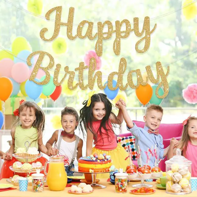 Alt view image 3 of 6 - Glitter Happy Birthday Banner Sign Birthday Garland Wall Door Banners Flag for Women Men Boys Girls Party Backdrop Decorations Gold
