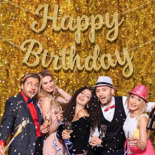 Alt view image 4 of 6 - Glitter Happy Birthday Banner Sign Birthday Garland Wall Door Banners Flag for Women Men Boys Girls Party Backdrop Decorations Gold