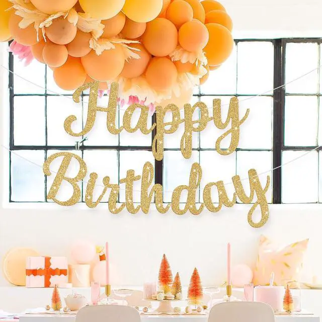 Alt view image 5 of 6 - Glitter Happy Birthday Banner Sign Birthday Garland Wall Door Banners Flag for Women Men Boys Girls Party Backdrop Decorations Gold