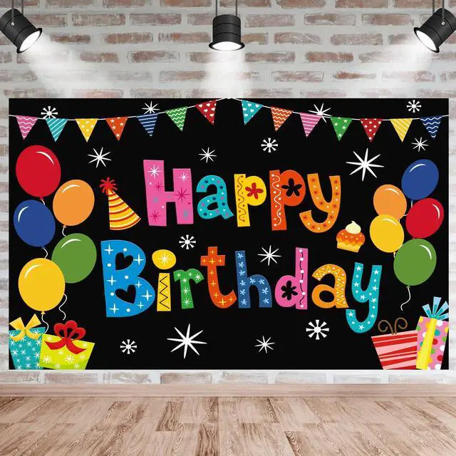 Main image of Happy Birthday Backdrop Banner Birthday Decoration Yard Signs Background for Boys Girls Women Men Decorations Indoor Outdoor Photo Props Supplies 6x3.6ft