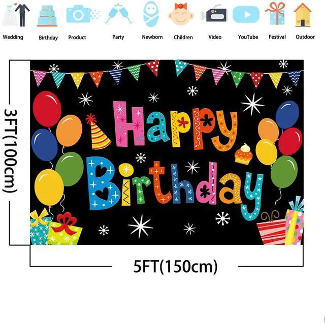 Alt view image 2 of 7 - Happy Birthday Backdrop Banner Birthday Decoration Yard Signs Background for Boys Girls Women Men Decorations Indoor Outdoor Photo Props Supplies 6x3.6ft