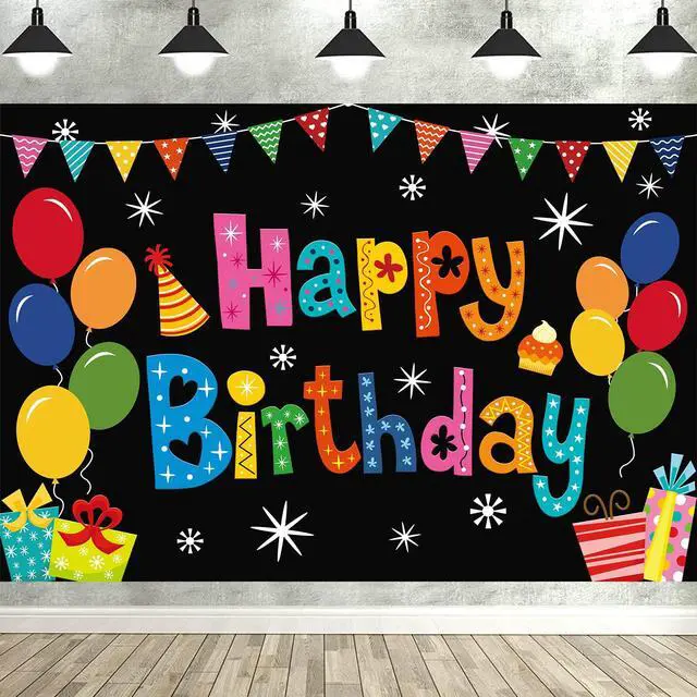 Alt view image 3 of 7 - Happy Birthday Backdrop Banner Birthday Decoration Yard Signs Background for Boys Girls Women Men Decorations Indoor Outdoor Photo Props Supplies 6x3.6ft