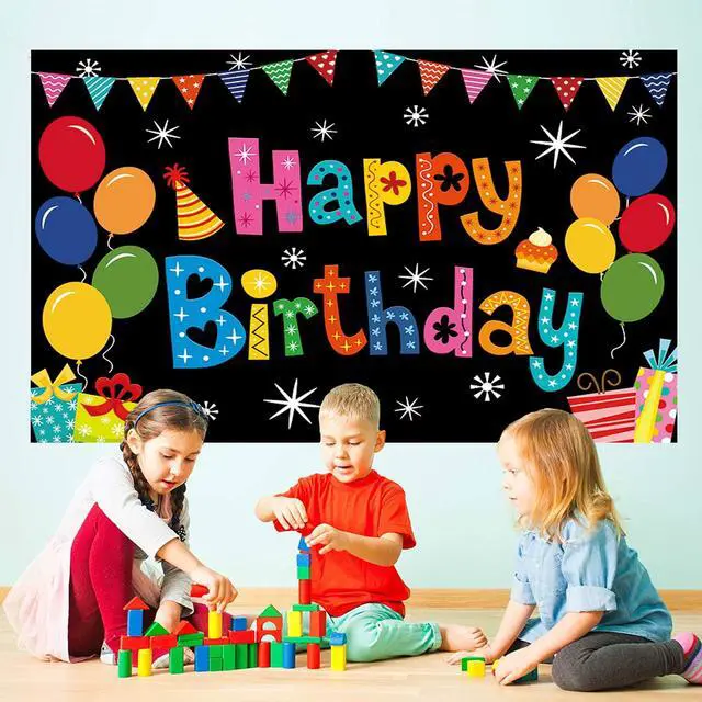 Alt view image 4 of 7 - Happy Birthday Backdrop Banner Birthday Decoration Yard Signs Background for Boys Girls Women Men Decorations Indoor Outdoor Photo Props Supplies 6x3.6ft