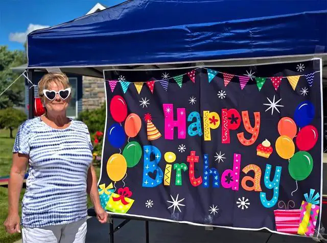 Alt view image 6 of 7 - Happy Birthday Backdrop Banner Birthday Decoration Yard Signs Background for Boys Girls Women Men Decorations Indoor Outdoor Photo Props Supplies 6x3.6ft