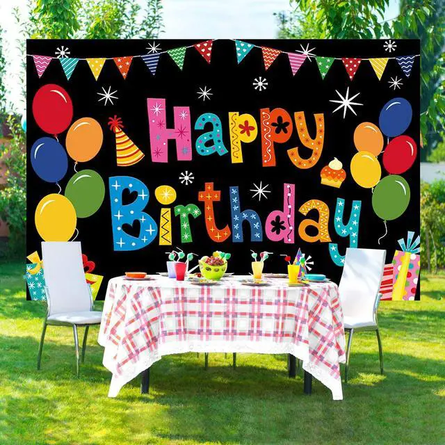 Alt view image 5 of 7 - Happy Birthday Backdrop Banner Birthday Decoration Yard Signs Background for Boys Girls Women Men Decorations Indoor Outdoor Photo Props Supplies 6x3.6ft