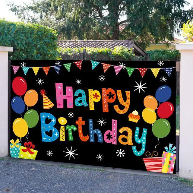 Alt view image 7 of 7 - Happy Birthday Backdrop Banner Birthday Decoration Yard Signs Background for Boys Girls Women Men Decorations Indoor Outdoor Photo Props Supplies 6x3.6ft