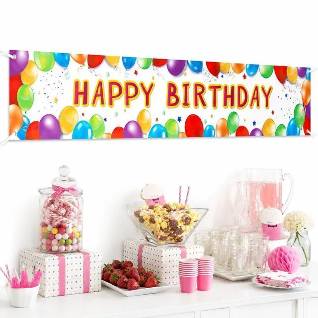Main image of Happy Birthday Banner Balloon Sign Huge Party Supplies 6 Feet | Birthday Party Decoration Supplies Colorful Fence Outdoor Giant Flags Photo Prop Backdrop Outside