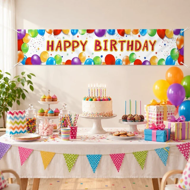 Alt view image 3 of 7 - Happy Birthday Banner Balloon Sign Huge Party Supplies 6 Feet | Birthday Party Decoration Supplies Colorful Fence Outdoor Giant Flags Photo Prop Backdrop Outside