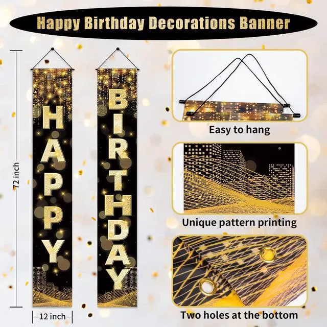 Alt view image 4 of 6 - Birthday Decorations Banner, Happy Birthday Door Sign for Men Women Boys Girls Ideal Birthday Decorations Party Supplies Outdoor Indoor 72 x 12 Inch