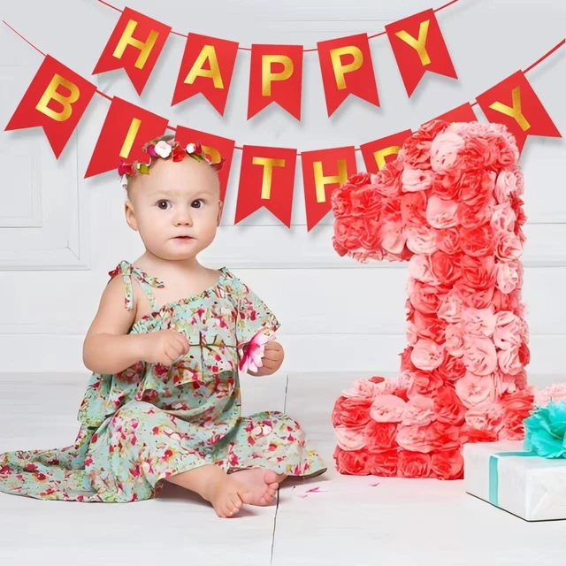 Alt view image 2 of 6 - Red Happy Birthday Banner - 16 ft Pre-Strung Gold & Red Birthday Party Decorations Sign for Girls, Boys, Kids, Women - No DIY Hanging Backdrop for Indoor & Outdoor Celebrations