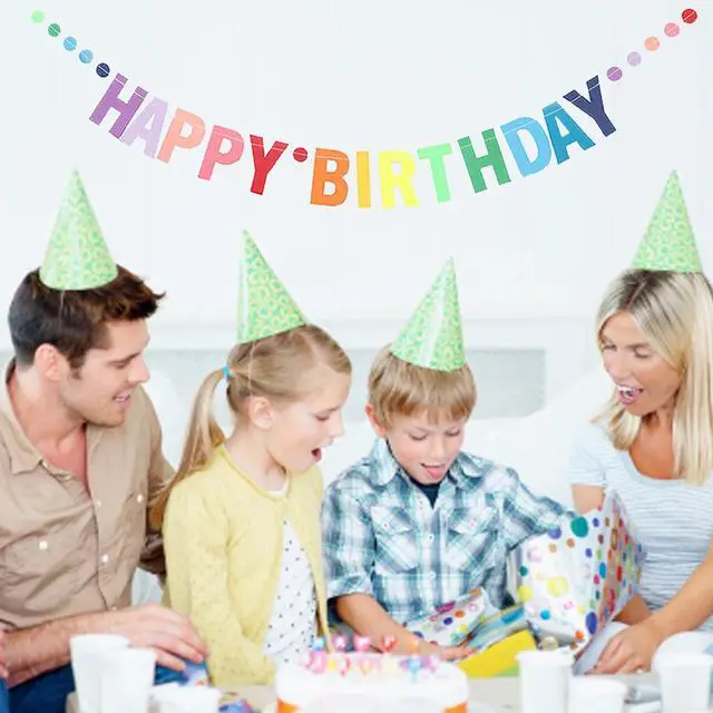 Alt view image 6 of 7 - Happy Birthday Banner, Personalized Colorful Gradient Letters Banner, Rainbow Birthday Party Circle Dots Hanging Decorations for Kids Baby Adults Birthday Decorations Party Supplies