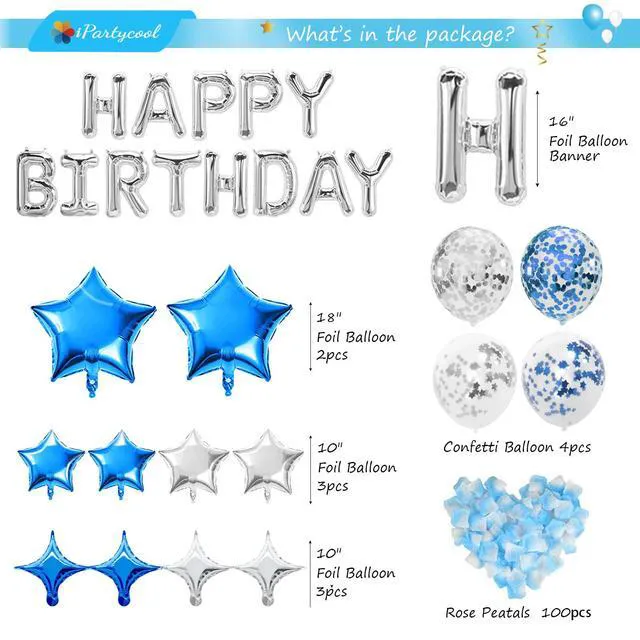 Alt view image 3 of 4 - 50Pcs Happy Birthday Balloon Decorations, 3D Premium Reusable Aluminum Foil Birthday Banner and Ecofriendly Big Star and Latex Balloons Set for Birthday Party Decorations and Supplies