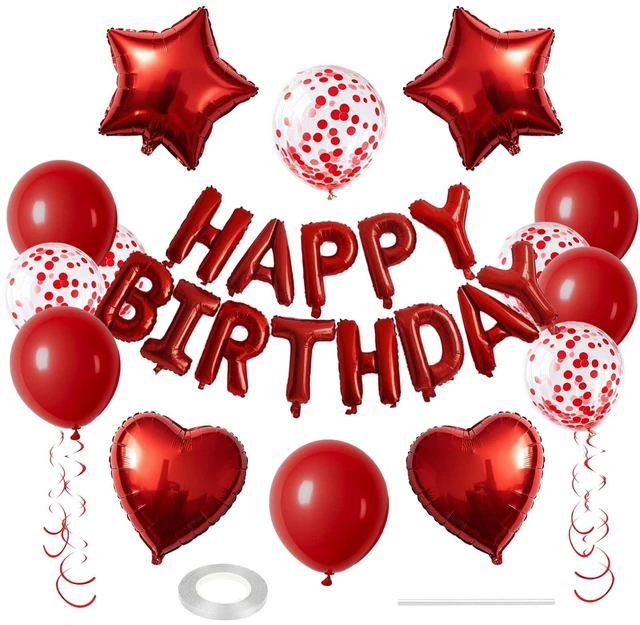 Main image of 27 Pcs Red Birthday Decorations, 3D Foil Red Happy Birthday Balloon Banner, Pentagram Heart Foil Balloons Confetti Balloons Kit For Boys Girls Birthday Party Supplies