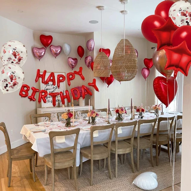 Alt view image 4 of 5 - 27 Pcs Red Birthday Decorations, 3D Foil Red Happy Birthday Balloon Banner, Pentagram Heart Foil Balloons Confetti Balloons Kit For Boys Girls Birthday Party Supplies