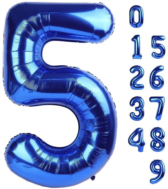Main image of Number Balloons 5 Balloon Blue Birthday Decorations for Men Party, 40 Inch | Jumbo 40In & Vibrant Color, With Hanging Holes and Stew, For Back-To-School Season, Photo Shoot, Pool Party, Men's Birthday
