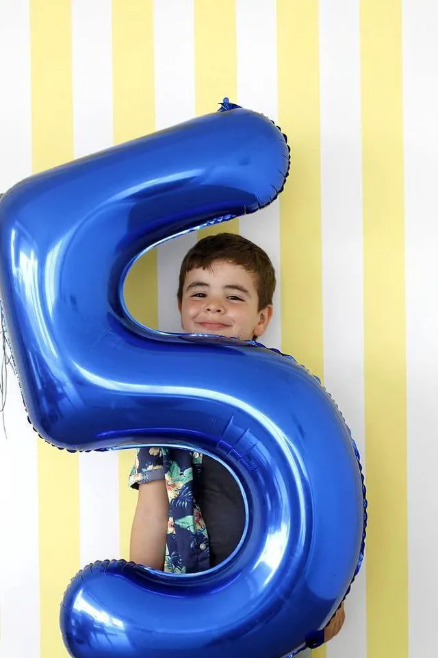 Alt view image 2 of 6 - Number Balloons 5 Balloon Blue Birthday Decorations for Men Party, 40 Inch | Jumbo 40In & Vibrant Color, With Hanging Holes and Stew, For Back-To-School Season, Photo Shoot, Pool Party, Men's Birthday