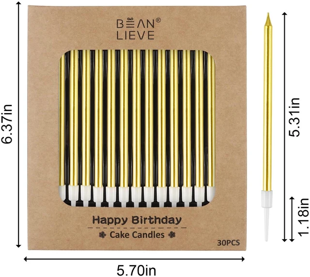 Alt view image 2 of 7 - 30-Count Gold Long Thin Metallic Birthday Candles, Cake Candles, Birthday Parties, Wedding Decorations, Party Candles, Cake Decorations