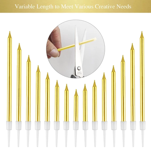 Alt view image 3 of 7 - 30-Count Gold Long Thin Metallic Birthday Candles, Cake Candles, Birthday Parties, Wedding Decorations, Party Candles, Cake Decorations