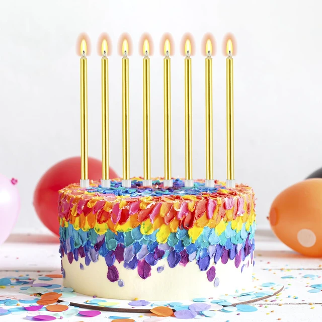 Alt view image 5 of 7 - 30-Count Gold Long Thin Metallic Birthday Candles, Cake Candles, Birthday Parties, Wedding Decorations, Party Candles, Cake Decorations